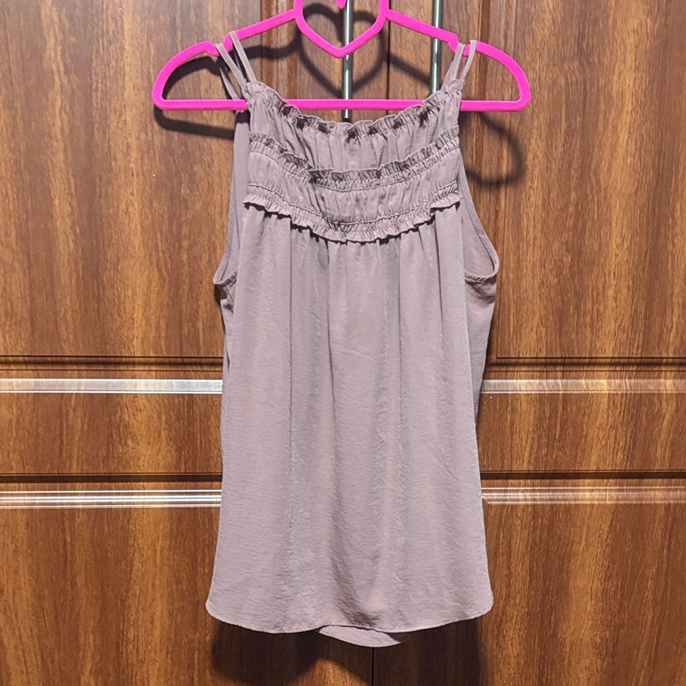 Maurices Taupe Ruffled Neck Sleeveless Tank